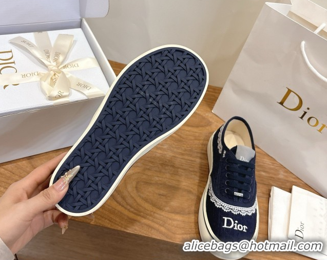 Top Grade Dior Saltwind Sneakers 3cm in Dior Oblique Embroidered Cotton and White Lace Deep Blue 2026 0303037