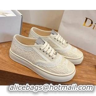 Good Looking Dior Saltwind Sneakers 3cm in Dior Oblique Embroidered Cotton and White Lace Beige 2026 0303038