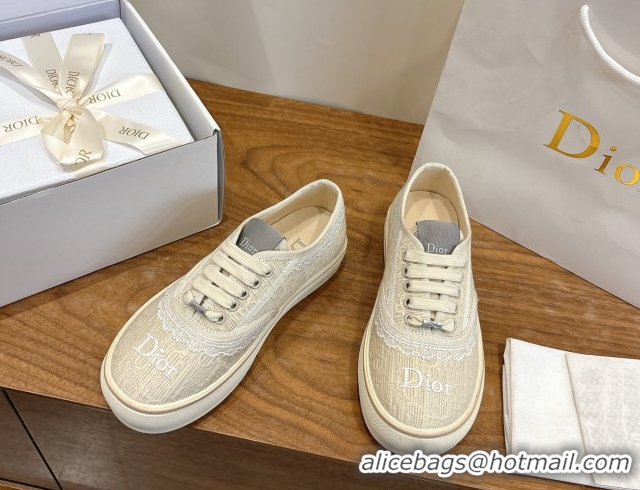 Good Looking Dior Saltwind Sneakers 3cm in Dior Oblique Embroidered Cotton and White Lace Beige 2026 0303038