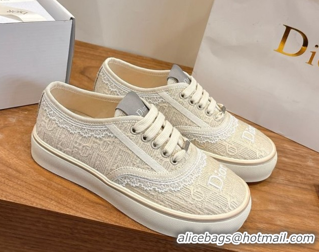 Good Looking Dior Saltwind Sneakers 3cm in Dior Oblique Embroidered Cotton and White Lace Beige 2026 0303038