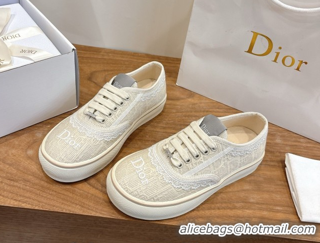 Good Looking Dior Saltwind Sneakers 3cm in Dior Oblique Embroidered Cotton and White Lace Beige 2026 0303038
