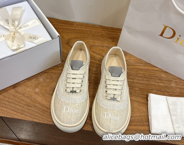 Good Looking Dior Saltwind Sneakers 3cm in Dior Oblique Embroidered Cotton and White Lace Beige 2026 0303038