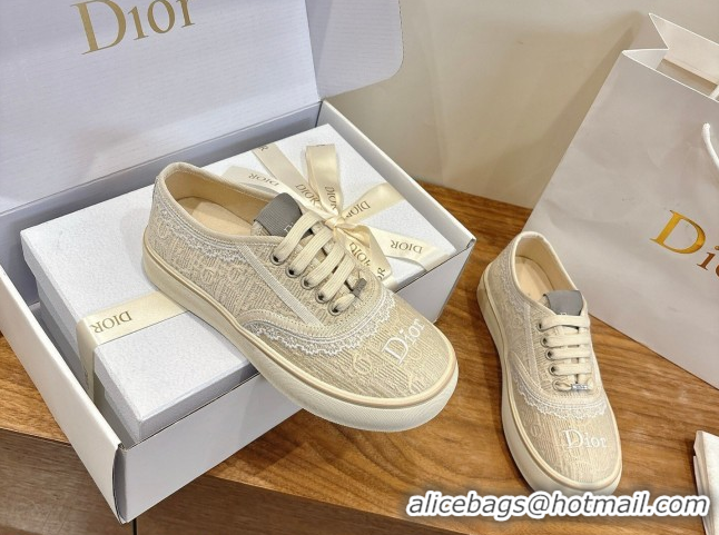 Good Looking Dior Saltwind Sneakers 3cm in Dior Oblique Embroidered Cotton and White Lace Beige 2026 0303038