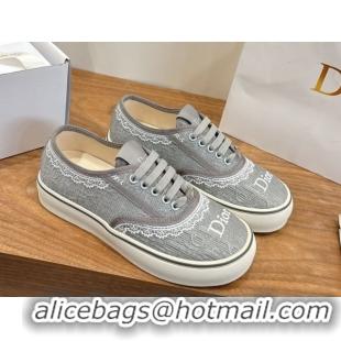 Good Quality Dior Saltwind Sneakers 3cm in Dior Oblique Embroidered Cotton and White Lace Grey 2026 0303039