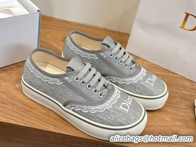 Good Quality Dior Saltwind Sneakers 3cm in Dior Oblique Embroidered Cotton and White Lace Grey 2026 0303039