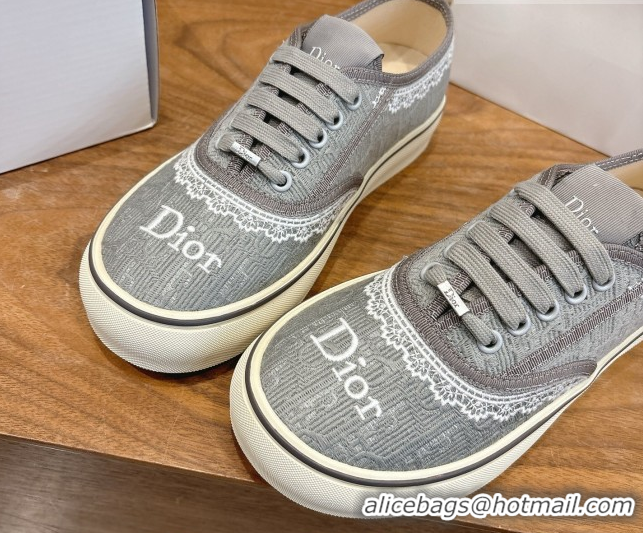 Good Quality Dior Saltwind Sneakers 3cm in Dior Oblique Embroidered Cotton and White Lace Grey 2026 0303039