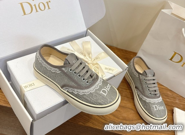 Good Quality Dior Saltwind Sneakers 3cm in Dior Oblique Embroidered Cotton and White Lace Grey 2026 0303039