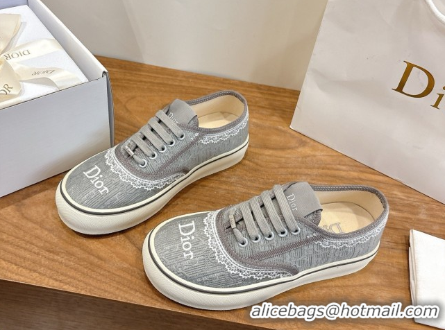 Good Quality Dior Saltwind Sneakers 3cm in Dior Oblique Embroidered Cotton and White Lace Grey 2026 0303039