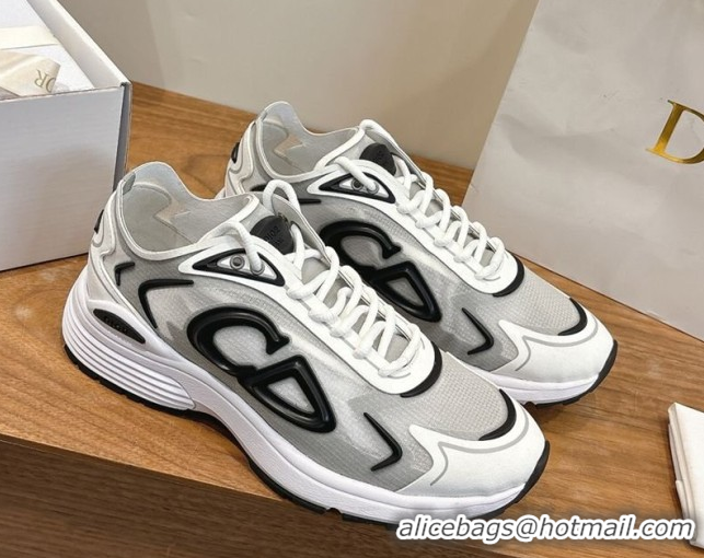 Unique Style Dior B30 Countdown Tech Sneakers in Semi-Transparent Mesh, Technical Fabric and Rubber White/Grey/Black 030