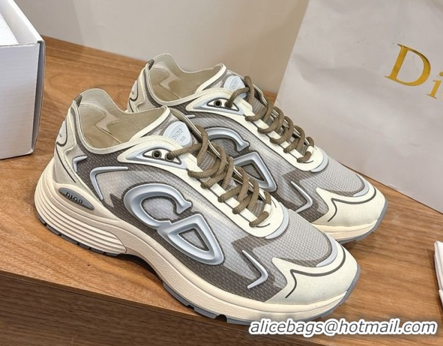 Shop Duplicate Dior B30 Countdown Tech Sneakers in Semi-Transparent Mesh, Technical Fabric and Rubber Grey/Khaki 2026 03