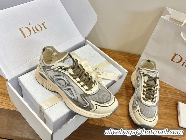 Shop Duplicate Dior B30 Countdown Tech Sneakers in Semi-Transparent Mesh, Technical Fabric and Rubber Grey/Khaki 2026 03