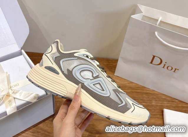 Shop Duplicate Dior B30 Countdown Tech Sneakers in Semi-Transparent Mesh, Technical Fabric and Rubber Grey/Khaki 2026 03