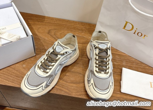 Shop Duplicate Dior B30 Countdown Tech Sneakers in Semi-Transparent Mesh, Technical Fabric and Rubber Grey/Khaki 2026 03