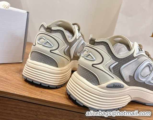 Shop Duplicate Dior B30 Countdown Tech Sneakers in Semi-Transparent Mesh, Technical Fabric and Rubber Grey/Khaki 2026 03