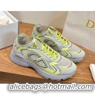 Popular Style Dior B30 Countdown Tech Sneakers in Semi-Transparent Mesh, Technical Fabric and Rubber Grey/Green 2026 030