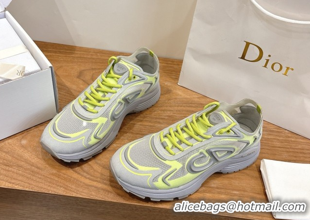 Popular Style Dior B30 Countdown Tech Sneakers in Semi-Transparent Mesh, Technical Fabric and Rubber Grey/Green 2026 030