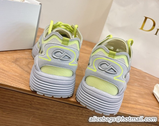 Popular Style Dior B30 Countdown Tech Sneakers in Semi-Transparent Mesh, Technical Fabric and Rubber Grey/Green 2026 030