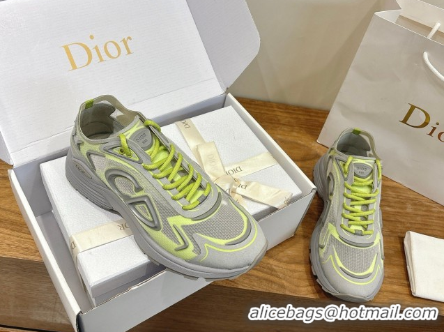 Popular Style Dior B30 Countdown Tech Sneakers in Semi-Transparent Mesh, Technical Fabric and Rubber Grey/Green 2026 030