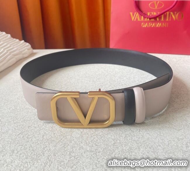 Good Product Valentino Reversible Smooth Calfskin Belt 4cm V120604 Nude pink/Black