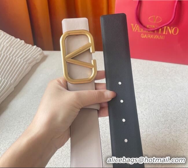 Good Product Valentino Reversible Smooth Calfskin Belt 4cm V120604 Nude pink/Black