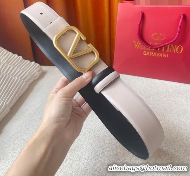 Good Product Valentino Reversible Smooth Calfskin Belt 4cm V120604 Nude pink/Black
