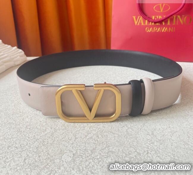 Good Product Valentino Reversible Smooth Calfskin Belt 4cm V120604 Nude pink/Black
