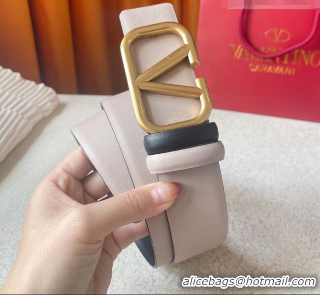 Good Product Valentino Reversible Smooth Calfskin Belt 4cm V120604 Nude pink/Black