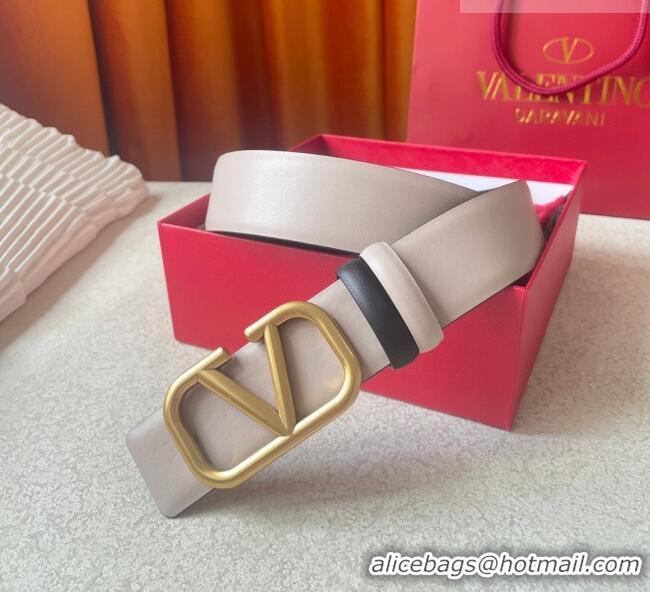 Good Product Valentino Reversible Smooth Calfskin Belt 4cm V120604 Nude pink/Black