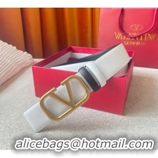 Good Product Valentino Reversible Smooth Calfskin Belt 4cm V120603 White/Black