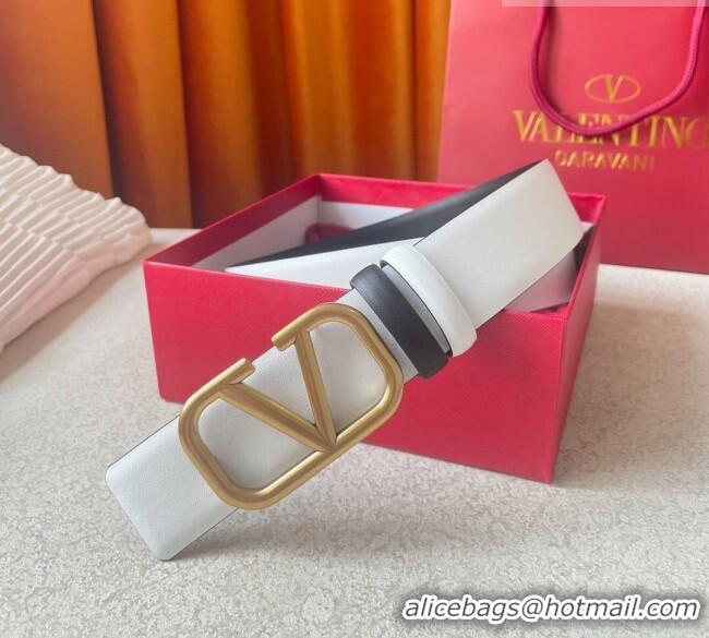 Good Product Valentino Reversible Smooth Calfskin Belt 4cm V120603 White/Black