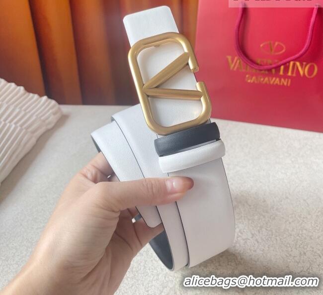 Good Product Valentino Reversible Smooth Calfskin Belt 4cm V120603 White/Black
