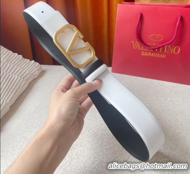 Good Product Valentino Reversible Smooth Calfskin Belt 4cm V120603 White/Black