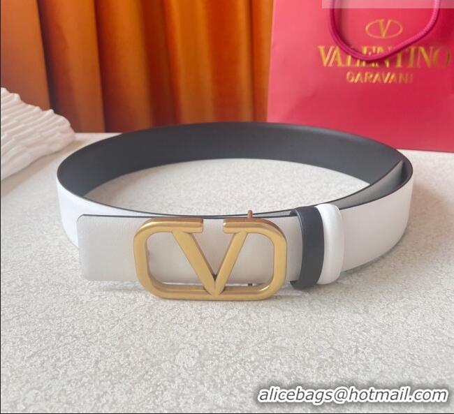 Good Product Valentino Reversible Smooth Calfskin Belt 4cm V120603 White/Black