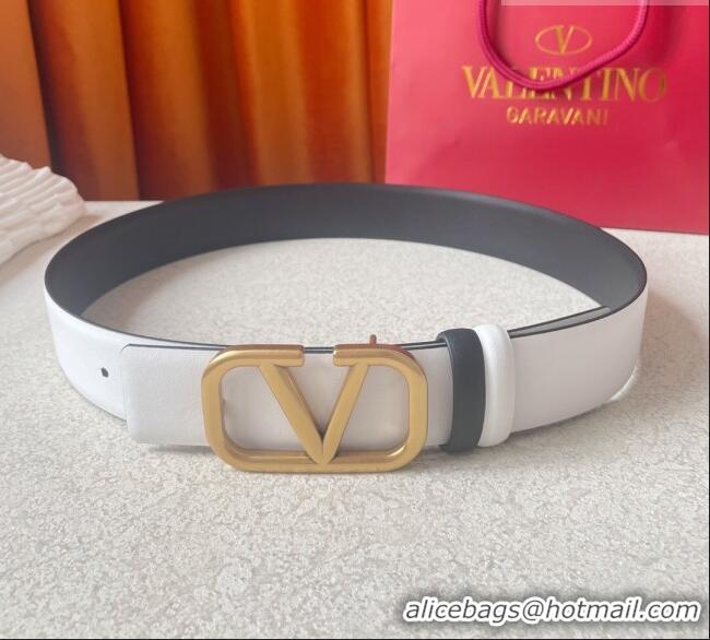 Good Product Valentino Reversible Smooth Calfskin Belt 4cm V120603 White/Black