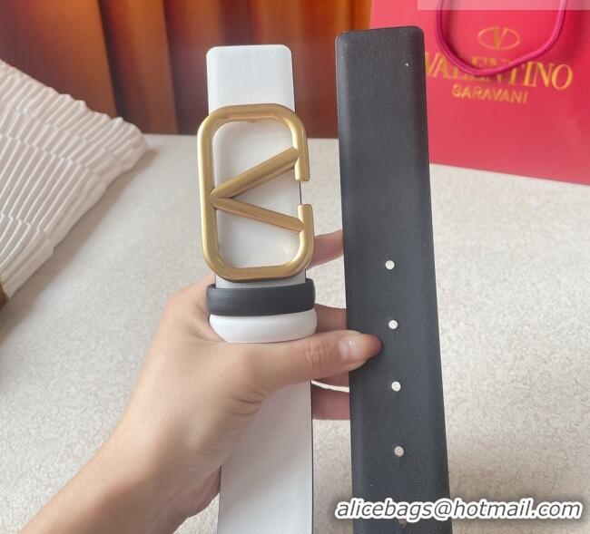 Good Product Valentino Reversible Smooth Calfskin Belt 4cm V120603 White/Black