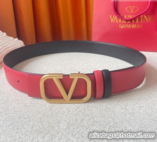 Reasonable Price Valentino Reversible Smooth Calfskin Belt 4cm V120601 Red/Black