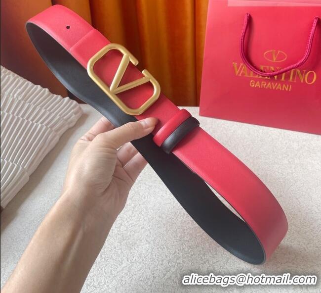 Reasonable Price Valentino Reversible Smooth Calfskin Belt 4cm V120601 Red/Black