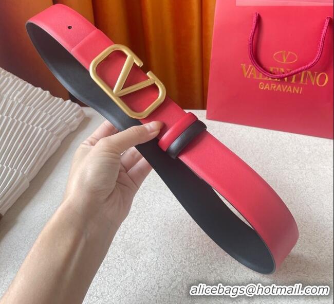 Reasonable Price Valentino Reversible Smooth Calfskin Belt 4cm V120601 Red/Black