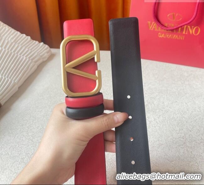 Reasonable Price Valentino Reversible Smooth Calfskin Belt 4cm V120601 Red/Black