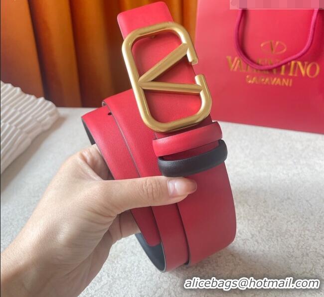 Reasonable Price Valentino Reversible Smooth Calfskin Belt 4cm V120601 Red/Black