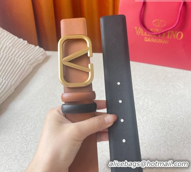 Good Taste Valentino Reversible Smooth Calfskin Belt 4cm V120602 Brown/Black