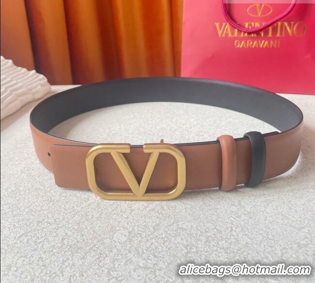 Good Taste Valentino Reversible Smooth Calfskin Belt 4cm V120602 Brown/Black