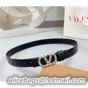 Buy Discount Valentino VLogo Calfskin Leather Belt 3cm with Stone Buckle 0108 Black 2025