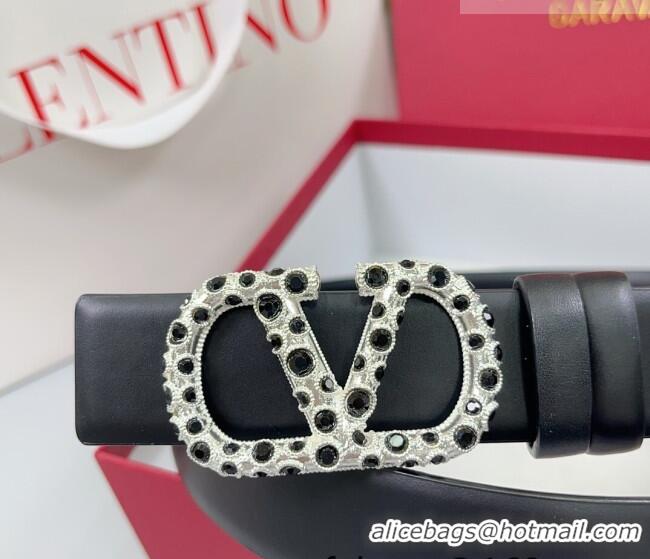 Buy Discount Valentino VLogo Calfskin Leather Belt 3cm with Stone Buckle 0108 Black 2025
