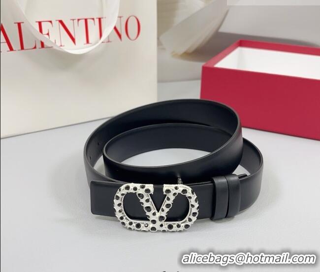 Buy Discount Valentino VLogo Calfskin Leather Belt 3cm with Stone Buckle 0108 Black 2025