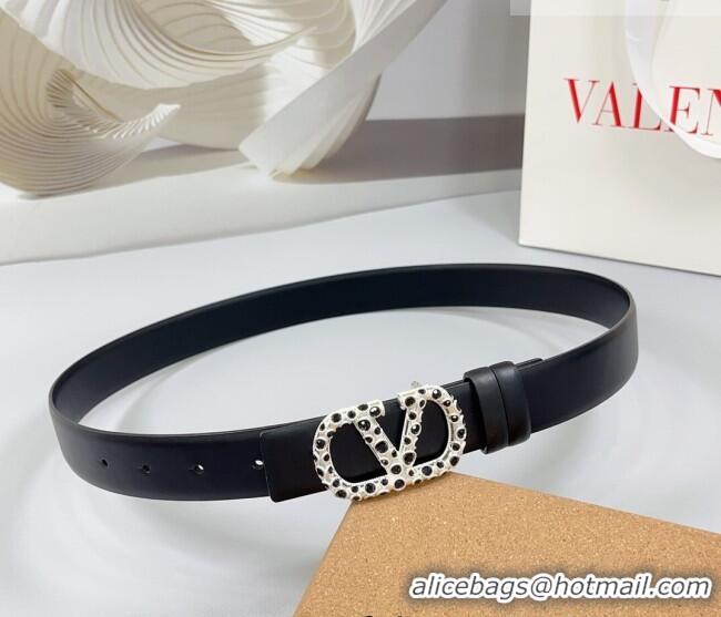 Buy Discount Valentino VLogo Calfskin Leather Belt 3cm with Stone Buckle 0108 Black 2025