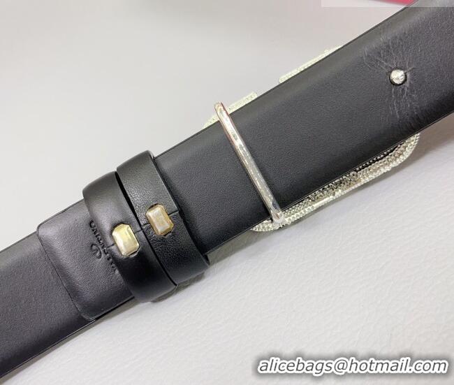 Buy Discount Valentino VLogo Calfskin Leather Belt 3cm with Stone Buckle 0108 Black 2025