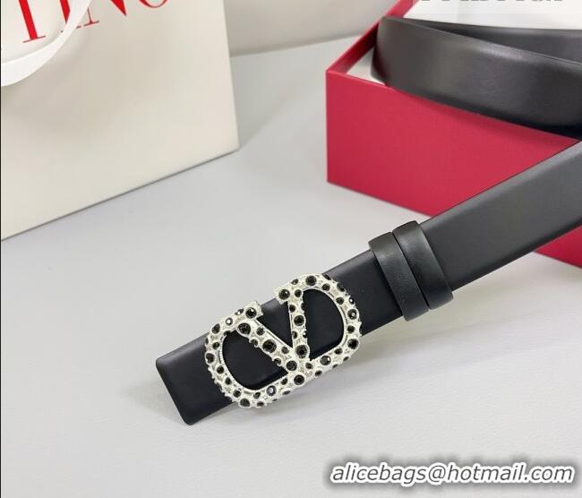Buy Discount Valentino VLogo Calfskin Leather Belt 3cm with Stone Buckle 0108 Black 2025