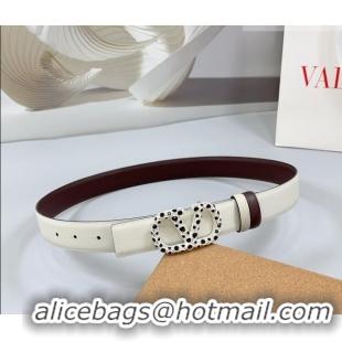 Trendy Design Valentino VLogo Calfskin Leather Belt 3cm with Stone Buckle 0108 White/Dark Brown 2025