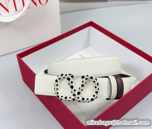 Trendy Design Valentino VLogo Calfskin Leather Belt 3cm with Stone Buckle 0108 White/Dark Brown 2025